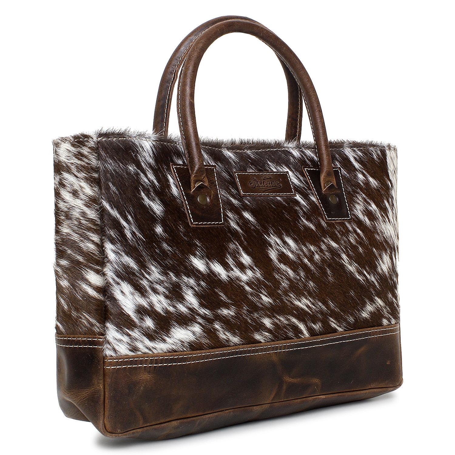 Sixtease Vendywow/WT Brown Cowhide Leather Hairon Tote Bag Purse