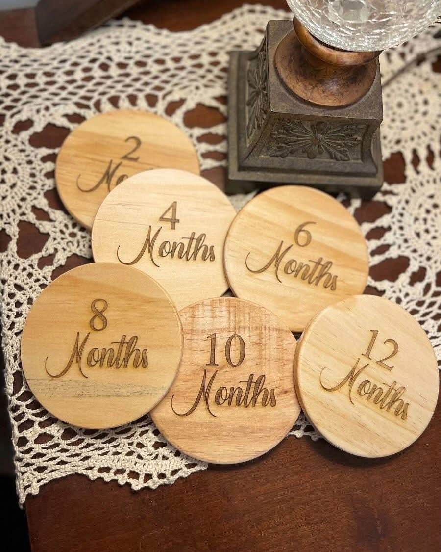 Baby Months Engraved Wood with holder - Graced By The South