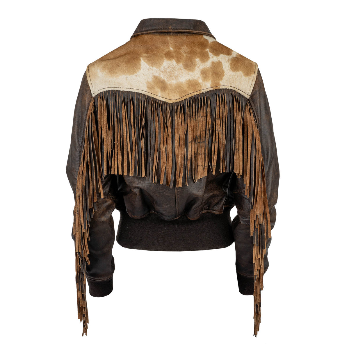 Women’s Lettie Fringe Leather and Hairon Jacket by STS Ranchwear Tobacco Brown