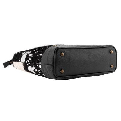 Sixtease Black/Silver Cowhide Leather Hairon Tote Bag Purse