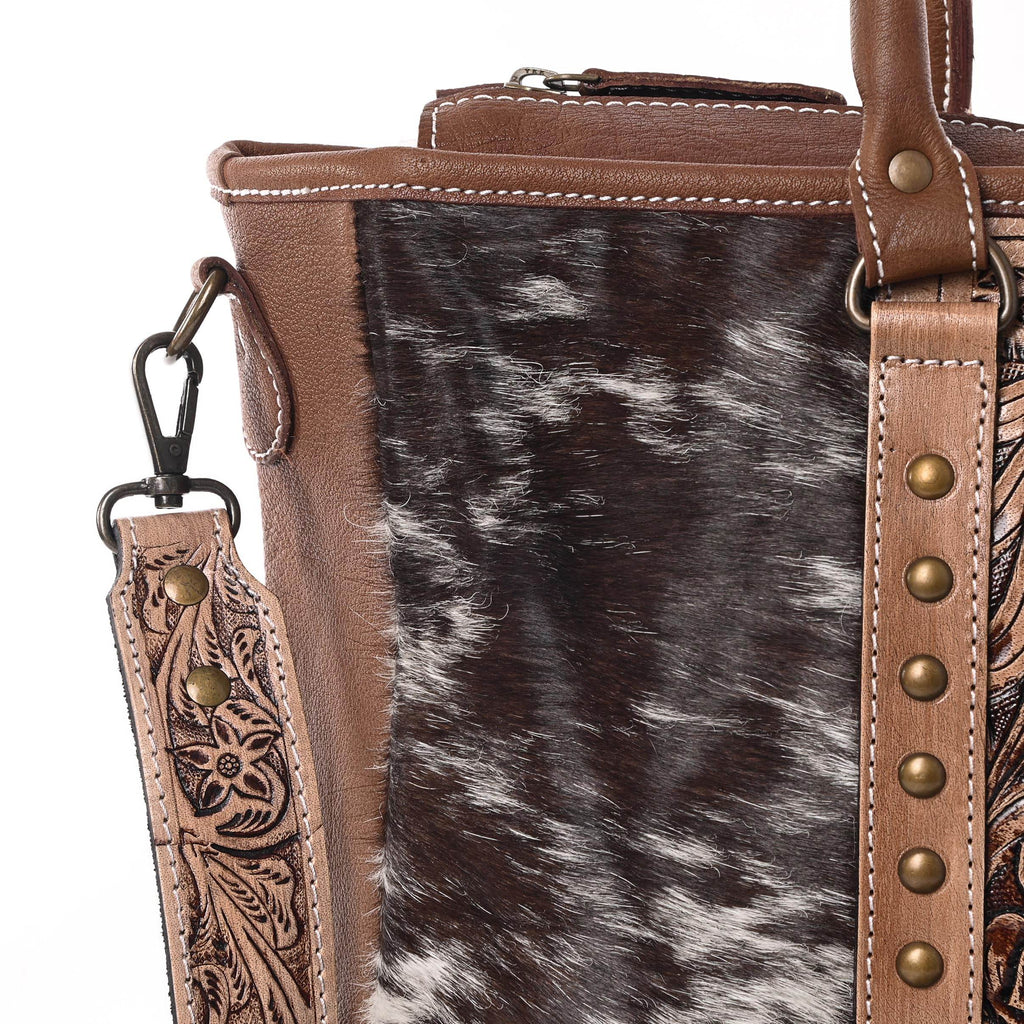 Western Cowhide Hairon Leather Tote Bag for Women With Adjustable Tooled Shoulder Strap Leather Purse - Graced By The South