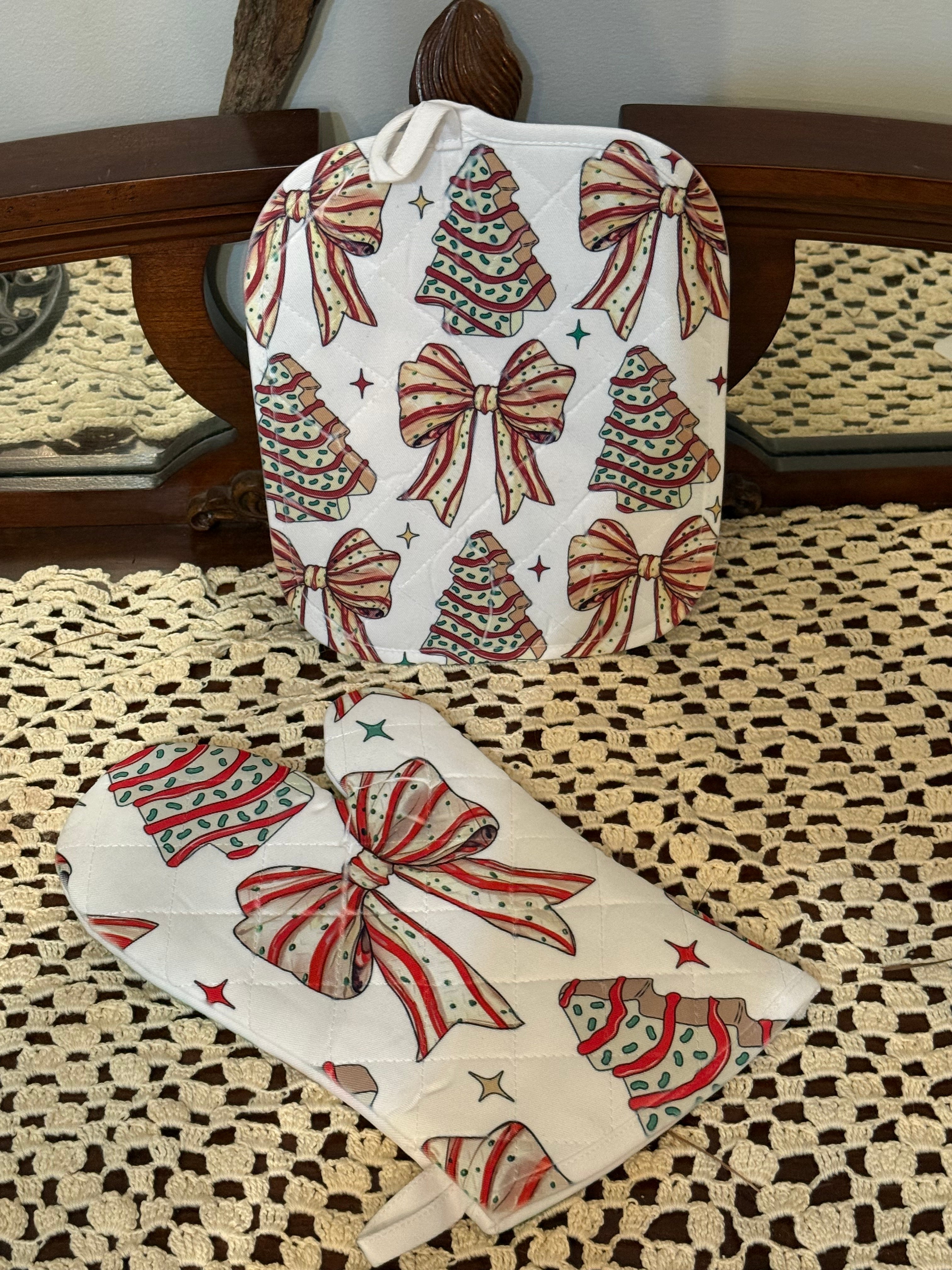 Blank Kitchen Oven Mitt and Pot Holder Set
