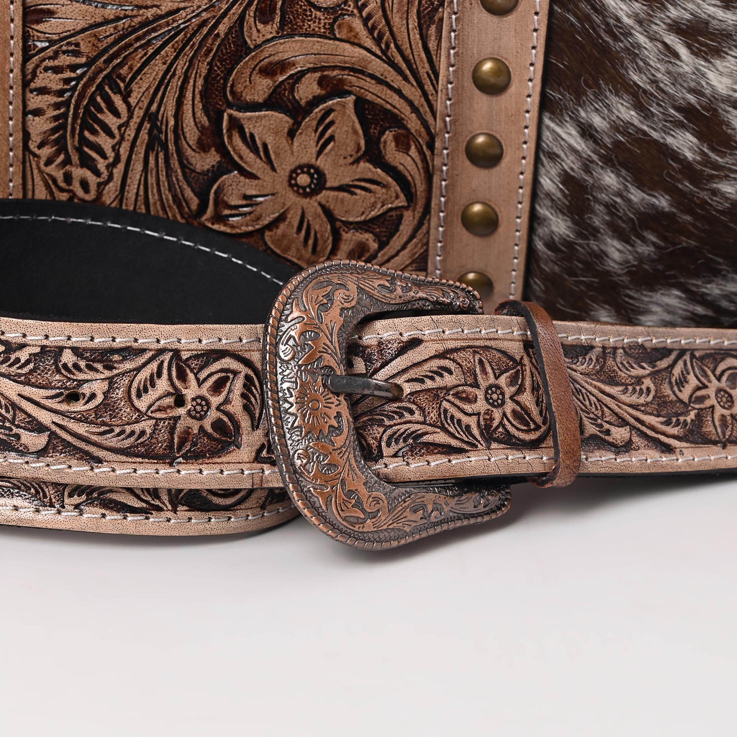 Western Cowhide Hairon Leather Tote Bag for Women With Adjustable Tooled Shoulder Strap Leather Purse - Graced By The South