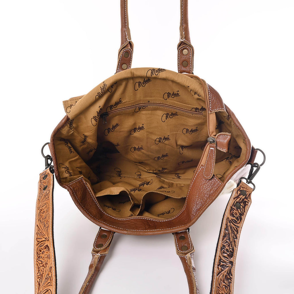 Western Cowhide Hairon Leather Tote Bag for Women With Adjustable Tooled Shoulder Strap Leather Purse - Graced By The South