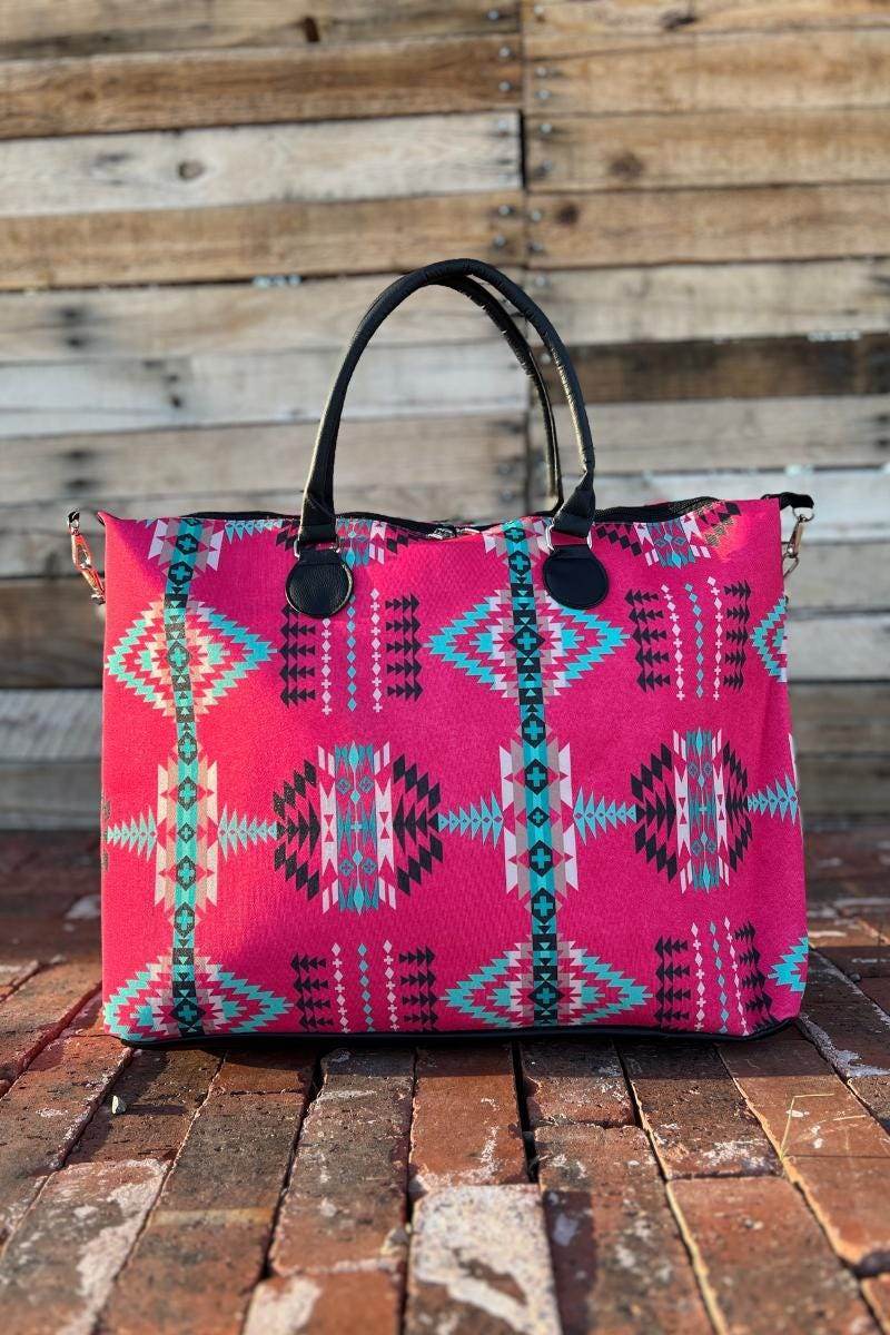 Blushing Babe hot pink Aztec Tote - Graced By The South