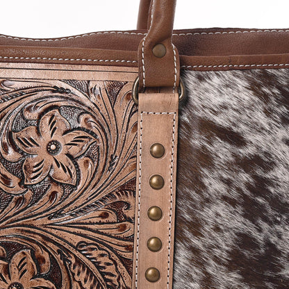 Western Cowhide Hairon Leather Tote Bag for Women With Adjustable Tooled Shoulder Strap Leather Purse - Graced By The South