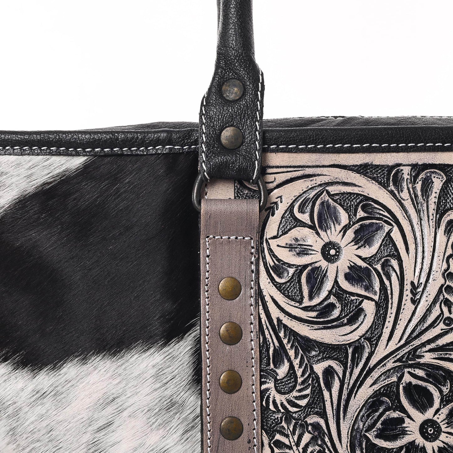 Western Cowhide Hairon Leather Tote Bag for Women With Adjustable Tooled Shoulder Strap Leather Purse - Graced By The South