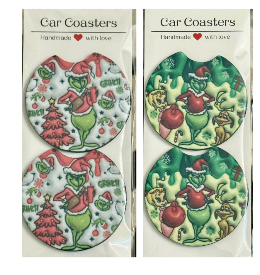 Car coaster Set Pink or Green Grinch - Graced By The South