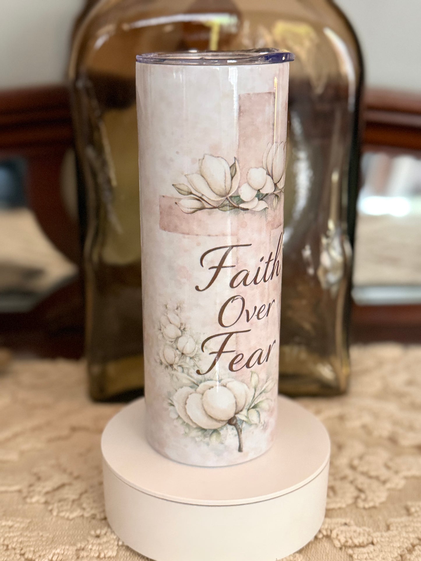 Faith over Fear tumbler 20 oz Dpuble Walled Cleaning brush and Straw gift boxes