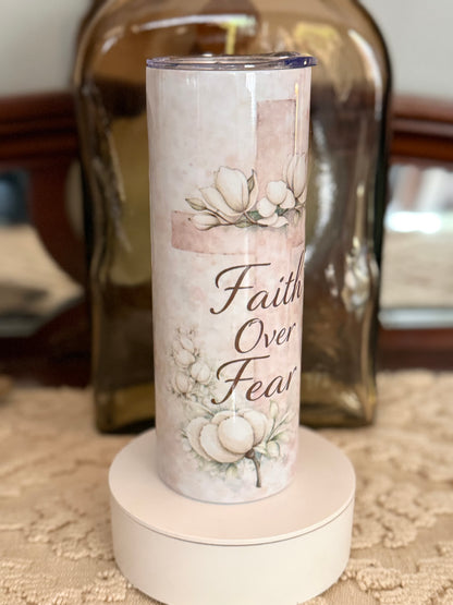 Faith over Fear tumbler 20 oz Dpuble Walled Cleaning brush and Straw gift boxes