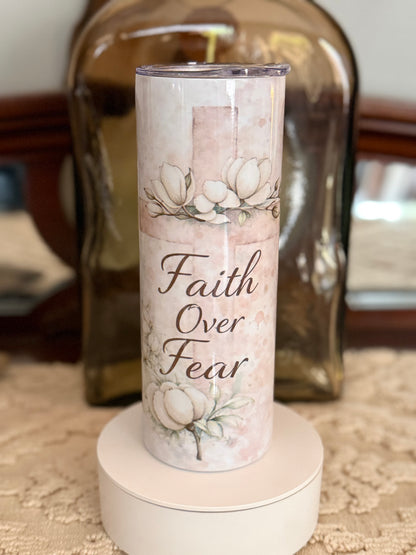 Faith over Fear tumbler 20 oz Dpuble Walled Cleaning brush and Straw gift boxes
