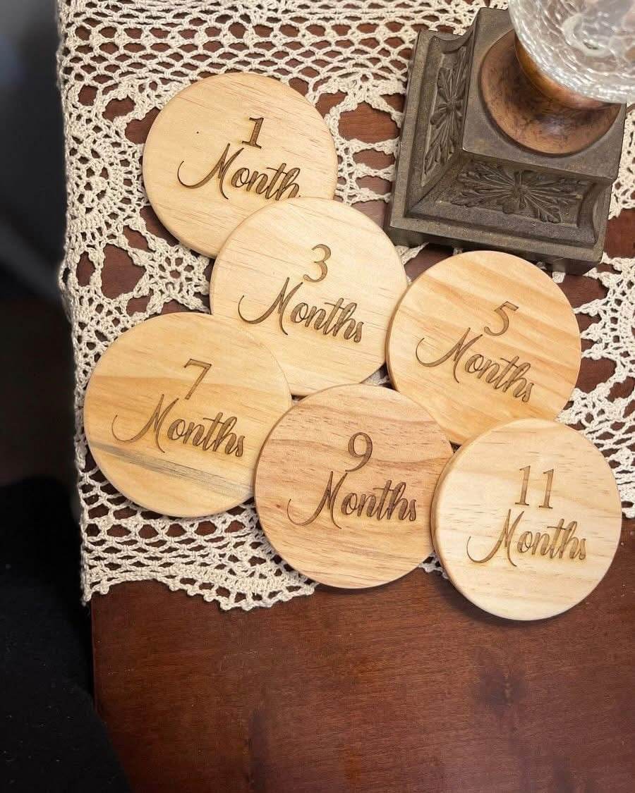 Baby Months Engraved Wood with holder - Graced By The South