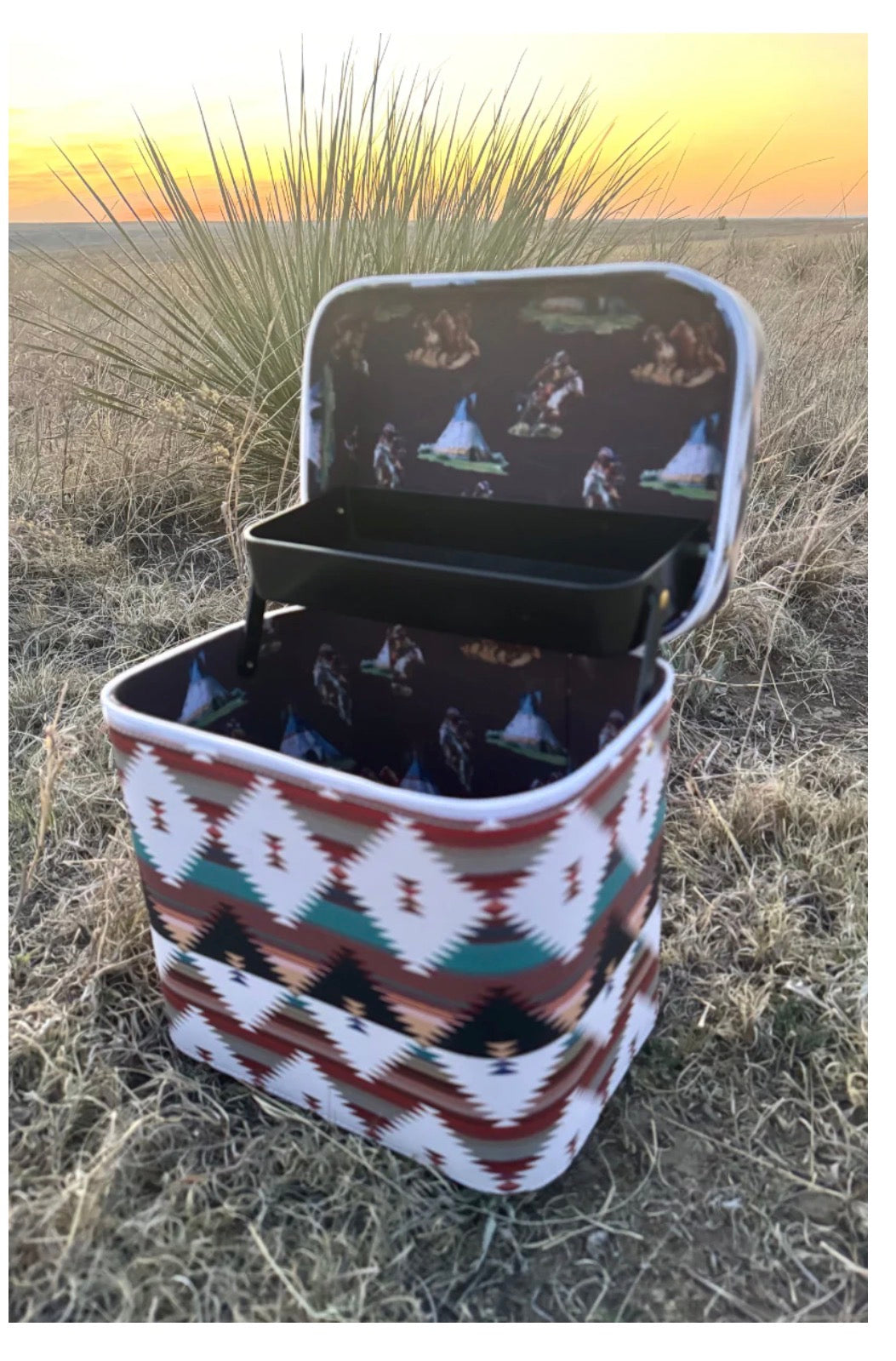 Wild Plains Caddy Box Makeup Kaboodle Caboodle Case Jewelry Box by Sterling Kreek