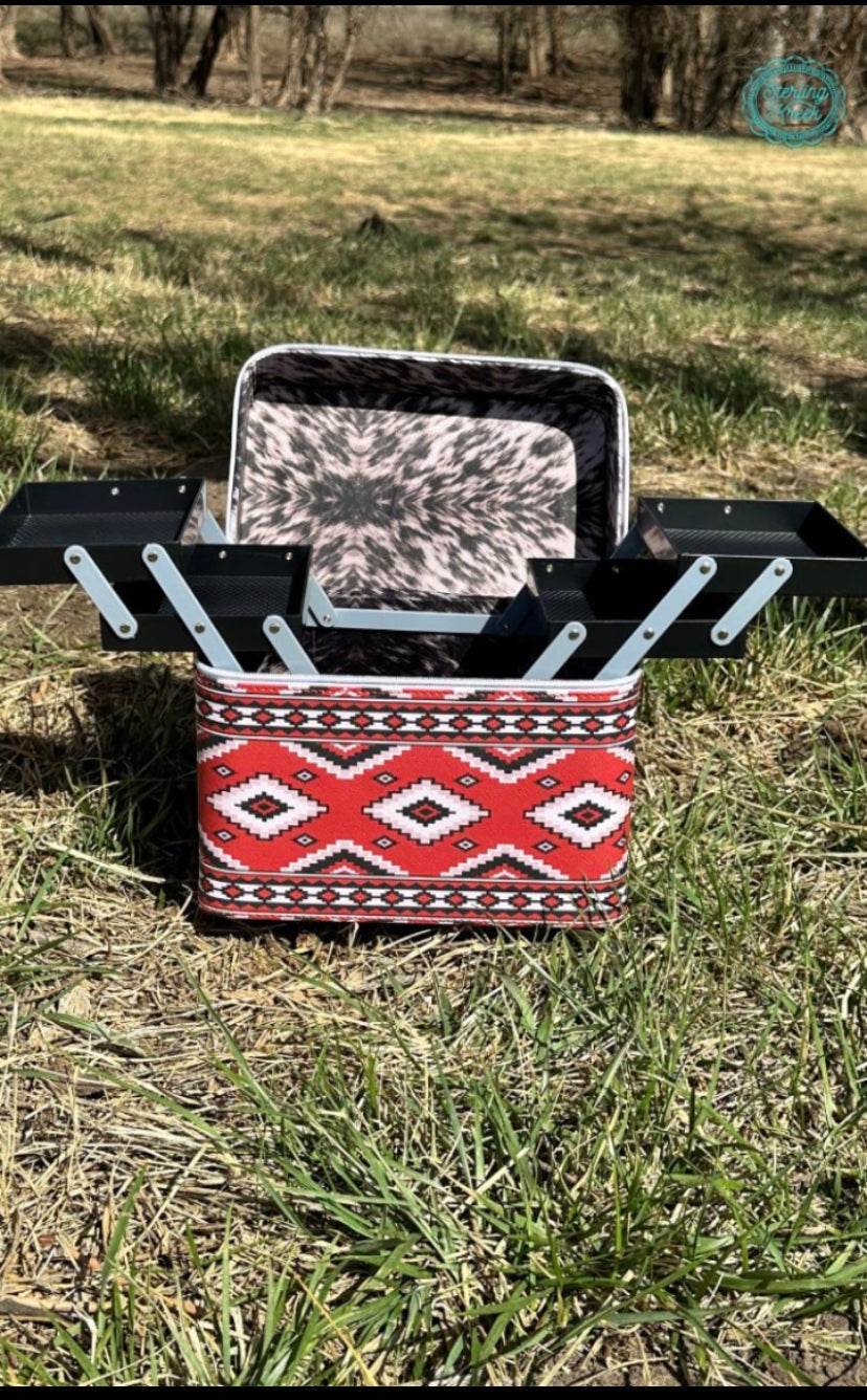 POCAHONTAS Red Aztec Makeup Box Caboodle Case Jewelry Box - Graced By The South