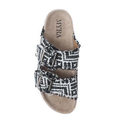Ridge Denim Sandals In Black & White Myra Bag Sandals Slip On