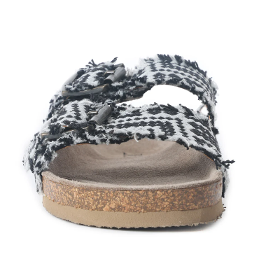 Ridge Denim Sandals In Black & White Myra Bag Sandals Slip On