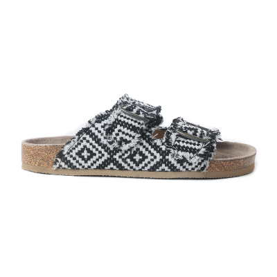 Ridge Denim Sandals In Black & White Myra Bag Sandals Slip On