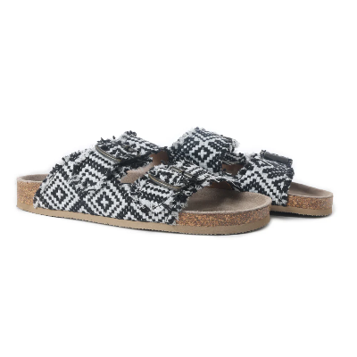 Ridge Denim Sandals In Black & White Myra Bag Sandals Slip On