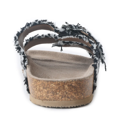 Ridge Denim Sandals In Black & White Myra Bag Sandals Slip On