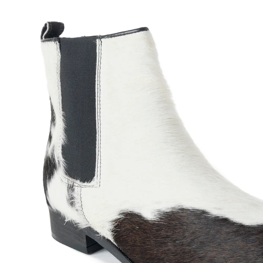 Electron Boot in Black and White Cowhide and Leather by Myrabag Slip On