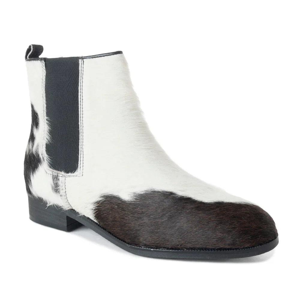 Electron Boot in Black and White Cowhide and Leather by Myrabag Slip On
