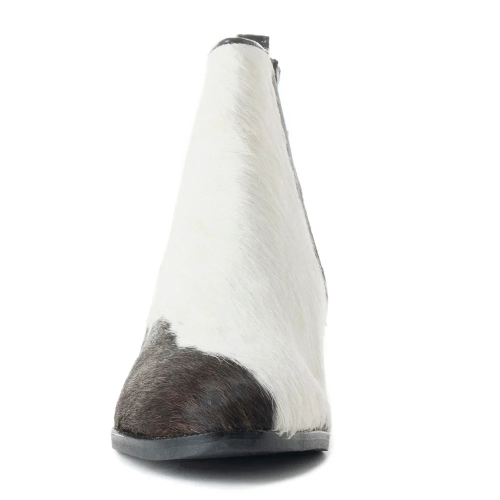 Electron Boot in Black and White Cowhide and Leather by Myrabag Slip On