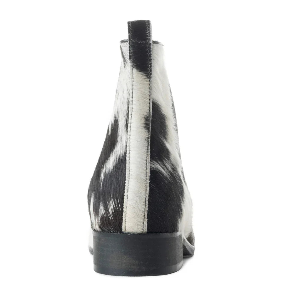 Electron Boot in Black and White Cowhide and Leather by Myrabag Slip On