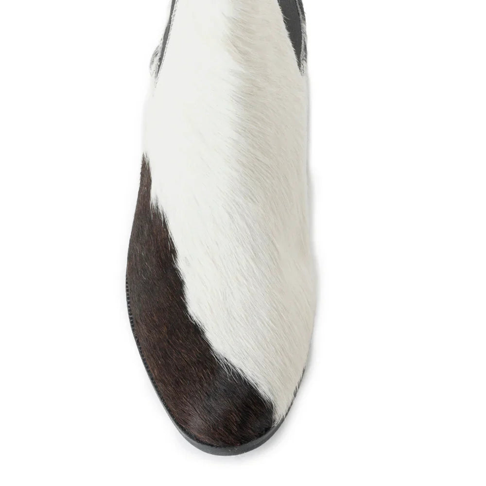 Electron Boot in Black and White Cowhide and Leather by Myrabag Slip On