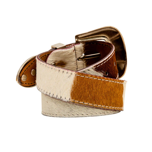 Whoop Hairon Leather Womens Belt Medium Brown and White