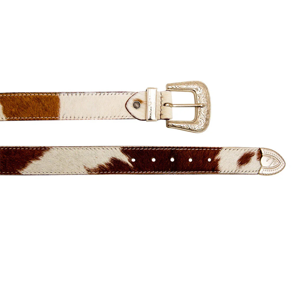 Whoop Hairon Leather Womens Belt Medium Brown and White