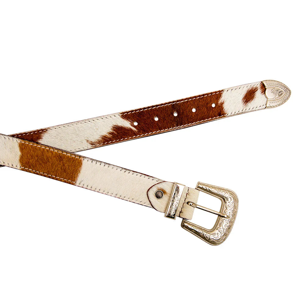 Whoop Hairon Leather Womens Belt Medium Brown and White