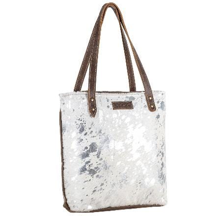 Sixtease Silver Cowhide Leather Hairon Tote Bag Purse