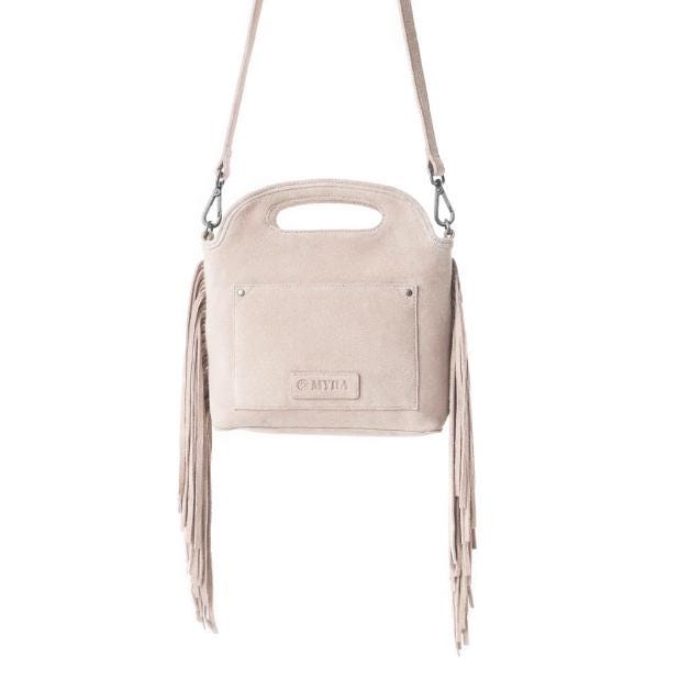 Myra Bag Electric Dessert Tooled Bag Fringe Brown Cream