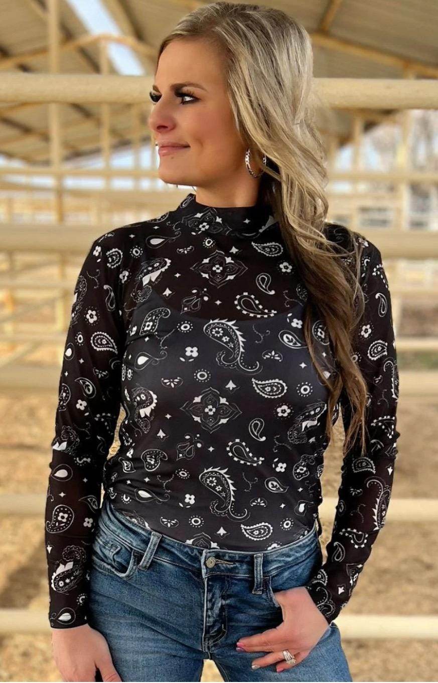 Bandana Babe Black Mesh Top - Graced By The South