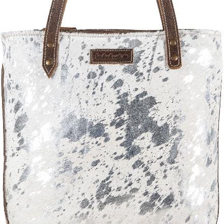 Sixtease Silver Cowhide Leather Hairon Tote Bag Purse