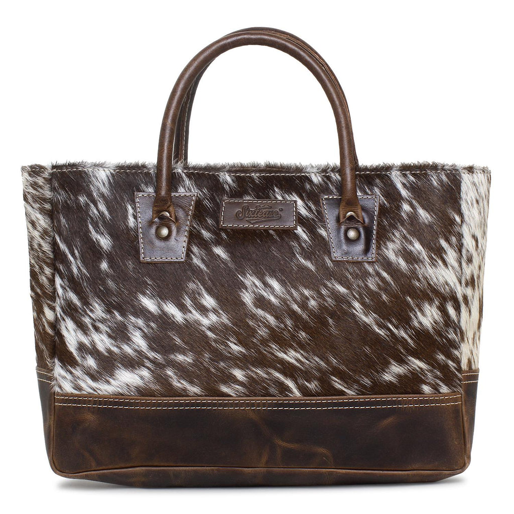 Sixtease Vendywow/WT Brown Cowhide Leather Hairon Tote Bag Purse