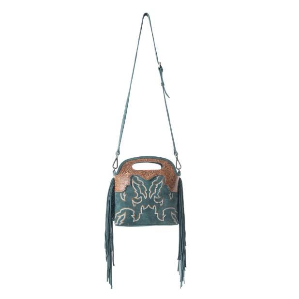 Myra Bag Electric Dessert Tooled Bag Fringe Green