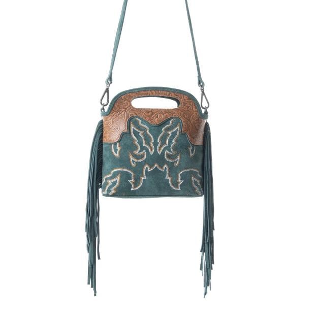 Myra Bag Electric Dessert Tooled Bag Fringe Green