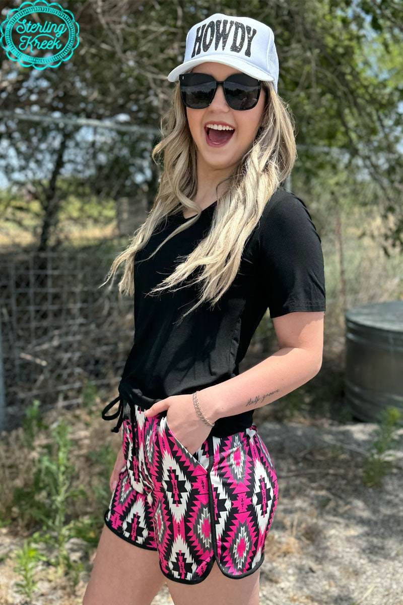 Road To You Shorts by Sterling Kreek Aztec Southwestern Pink Black Gray - Graced By The South