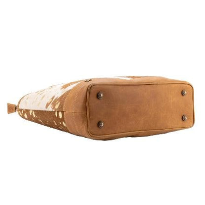 Sixtease Tan/ Gold Cowhide Leather Hairon Tote Bag Purse
