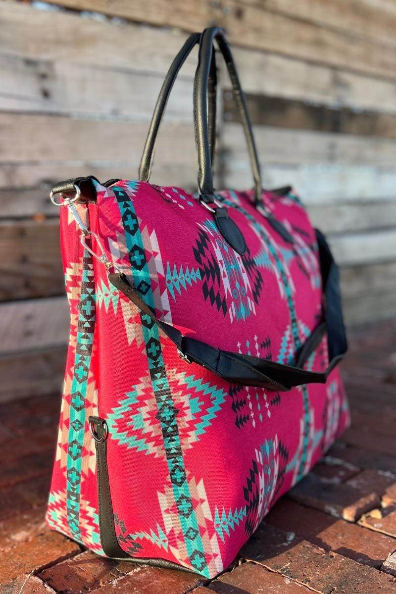 Blushing Babe hot pink Aztec Tote - Graced By The South
