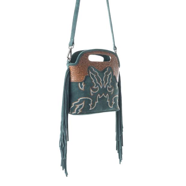 Myra Bag Electric Dessert Tooled Bag Fringe Green