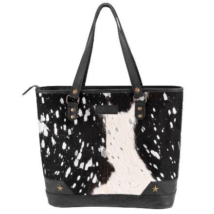 Sixtease Black/Silver Cowhide Leather Hairon Tote Bag Purse