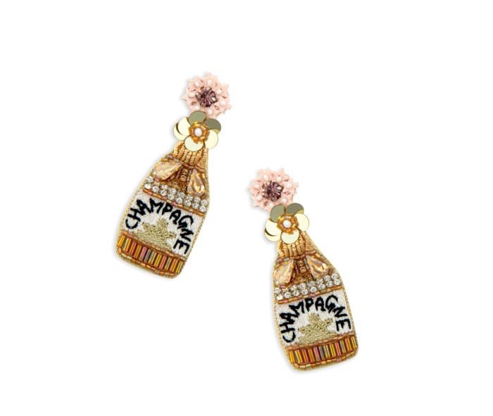 Champagne Bottle Beaded Earrings by Myra Bag