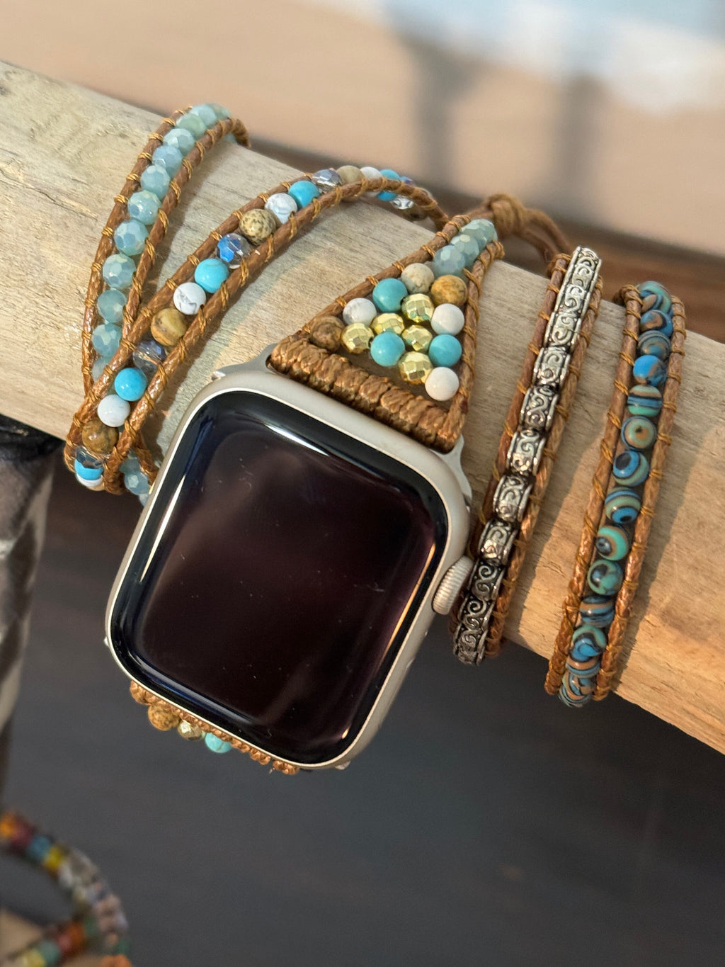 Beaded Watch Band Turquoise Rhinestones 38/40mm and 42/44mm