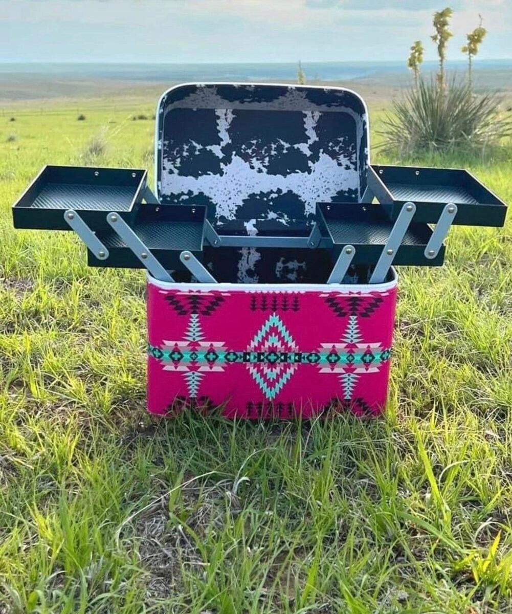 Pink Aztec Caddy Box Makeup Kaboodle Caboodle Case Jewelry Box